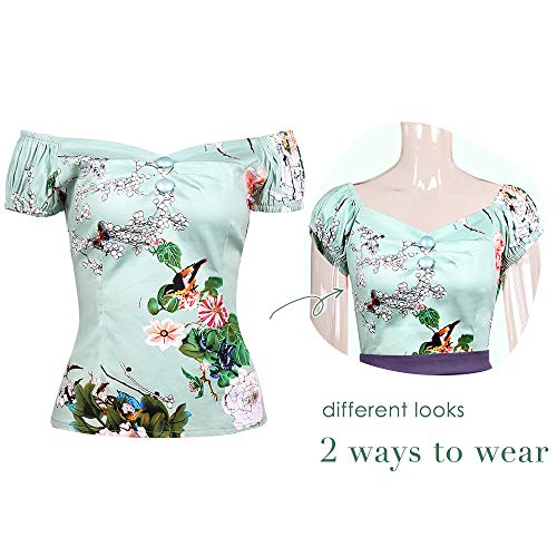Image of YARN & INK Women's Rockabilly Tops 1950s Pinup Shirt Casual Off Shoulder Vintage Blouse