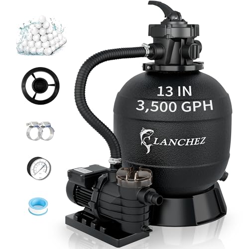 LANCHEZ Sand Filter Pump for Above Ground Pool Pool Pumps Above Ground Pool Sand Filter with 7-Way Valve 13in(3 500GPH)