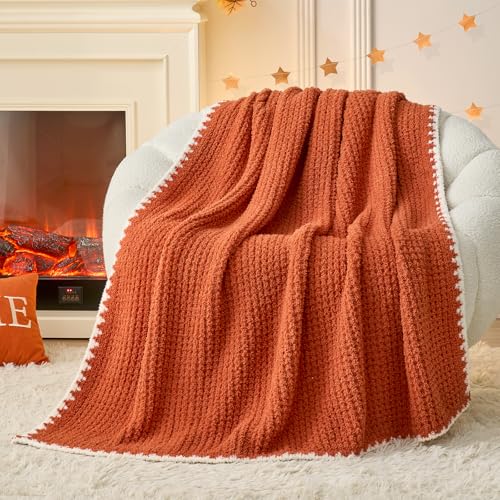 Snuggle Sac Orange Waffle Throw Blanket for Couch Bed Sofa 50x60 ...