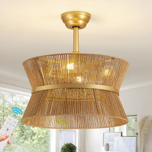 Boho Ceiling Fan with Light Remote 6-Speed Adjustable