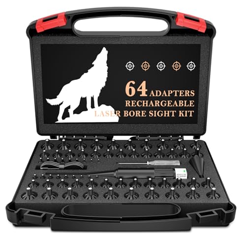 USB Rechargeable Bore Sight Laser, 64 Adapters Professional Green Laser Bore Sight Kit, Fit 0.17 to 12GA Calibers, Multiple Caliber Bright Bore Sighter Laser Powerful Support for All Gun, Rifle,Pistol