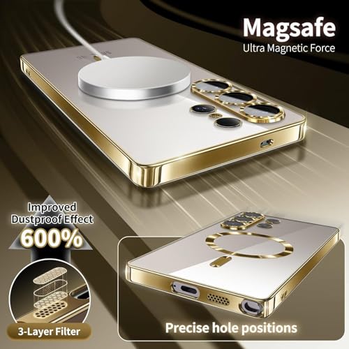 Image of VONZEE Clear Logo Electroplating Transparent Case for Samsung Galaxy S26 Ultra 5G, Magnetic Plating [Support for MagSafe Charger] Electroplate TPU Cover- Gold