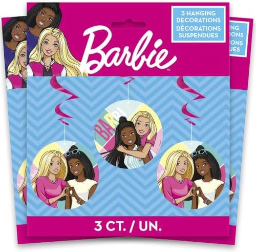 Unique Multicolored Barbie Hanging Swirl Decorations, 26" - 3 Count | Fun & Vibrant Ceiling Accent for Girls' Birthdays & Events image 2