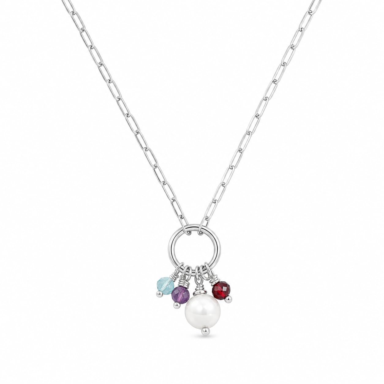 Collar Mujer Plata de Ley Verificada, Cadena de Eslabones Diamantada con Cierre de Anilla Porta Colgante de Piedras Semipreciosas Naturales, Regalo Mujer