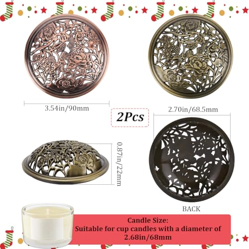 GORGECRAFT 2PCS 2 Colors Candle Toppers Scented Candles Cover Peony Flower Jar Lid-Help Shade Sleeves Bronze Red Copper Color Alloy Candle Toppers Gifts for Women Help Jar Candles Melt Evenly Space - Image 2