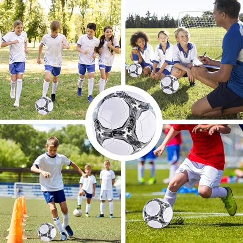 ELKCIP 6 Pack Classic deflated Soccer Balls Size 3/4/5 with Pump and Mesh Bag for Indoor Outdoor Lawn Game Training Practice Bulk Sport Gift for Teens Adults, Gray, Size 4 - Thumbnail 5