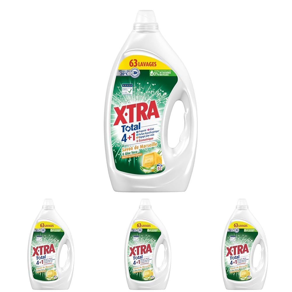 X-Tra Total - Lessive Liquide Écologique pour Peaux Sensibles - Propreté Eclat Fraîcheur - 63 Lavages
