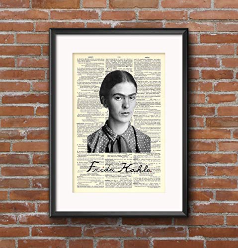 Frida Kahlo - Portrait with Signature - 8x11 Vintage Dictionary Page Art