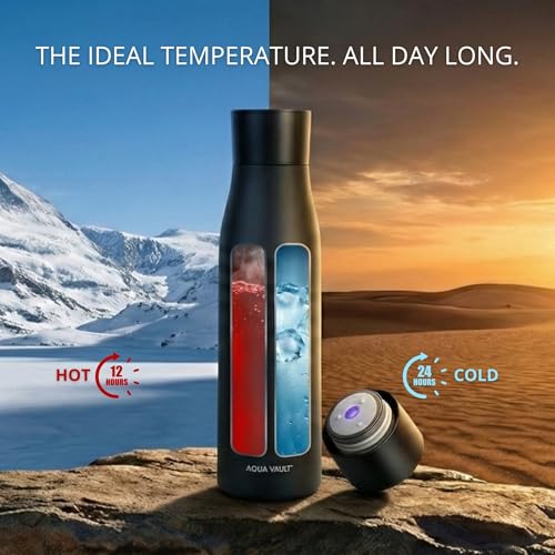 Image of AQUA VAULT PureX Self-Cleaning Smart Water Bottle - 750ml 25oz | With UV-C Purifier, Digital Temperature Display & Hydration Reminder | 316 Medical Grade Stainless Steel | 24H Cold-12H Hot