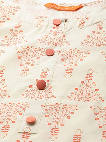 Image of INDO ERA Women's Cotton Straight Fit Floral Printed Calf Length Straight Kurta(KT0OW2452)