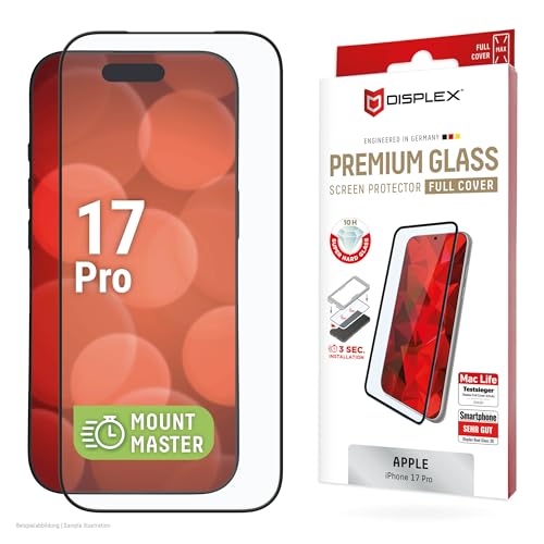 Displex Schutzglas fĂĽr iPhone 17 Pro (10H), Edge-to-Edge, mit MountMaster
