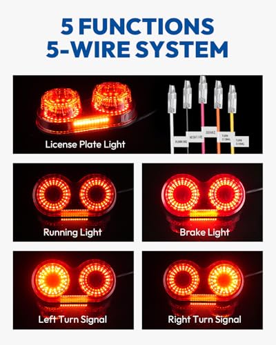 Image of Motorcycle Tail Light, Motorcycle Brake Light, IP67 Waterproof Motorcycle Turn Signals Running Light with License Plate Bracket Fit for Street Bike Cruiser Chopper Bobber (Red, 90 LEDS)