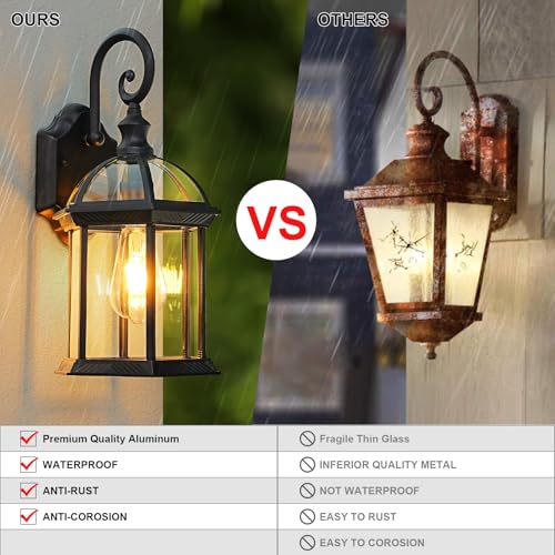 Outdoor Wall Light for Proch Doorway Patio, Aluminum Outdoor Porch Lights Fixture Wall Mount, Black Waterproof Exterior Sconces Wall Lighting Fixtures, Outside Wall Lantern for House, 2pack