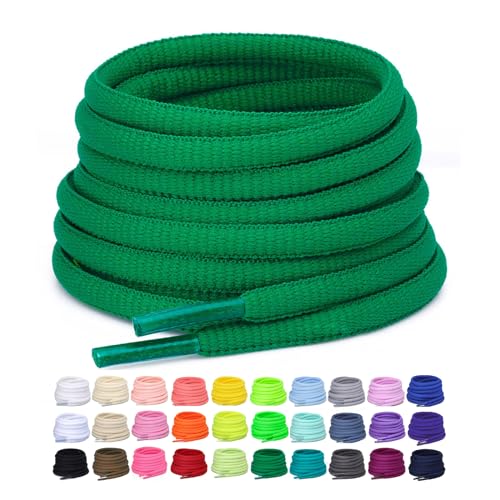 Puzeam 2 Pairs Oval Athletic Shoelaces 30 Colors 1/4' Half Round Shoe Laces for Sneakers - Green 80