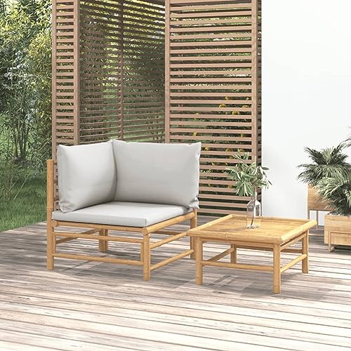 LAPOOH Set de Muebles de jardín 2 Piezas bambú y Cojines Gris Claro, Conjunto Jardin Exterior, Muebles Jardin Exterior, Conjunto Terraza, Terraza Exterior Chill out, Garden Furniture 362277