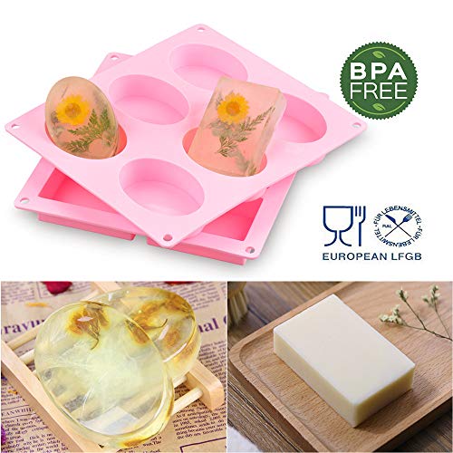 2 Pcs Sj Silicone Soap Molds, Rectangle & Oval, 6-Cavity Silicone Molds For Pudding, Muffin, Loaf, Brownie, Cornbread, And Cheesecake, Loaf Soap Molds, Nonstick & Bpa Free (Pink) #TOP4