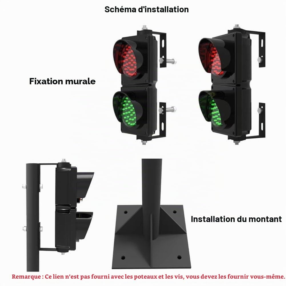 Feu De Signalisation À LED avec Télécommande, Feu De Signalisation Rouge Et Vert 2 en 1, Boîtier PC Noir, Étanche IP65 for L'extérieur, Adapté Aux Routes Et Aux Péages.(24V)