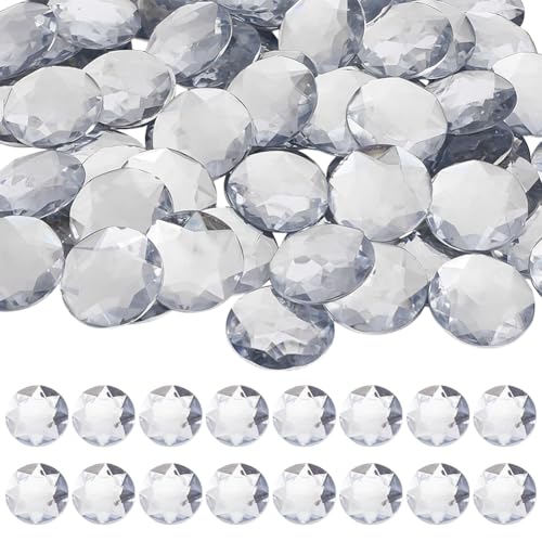 HOBBIESAY 100Pcs Flat Back Rhinestones 25mm Round Faceted Cabochons Rhinestones Circle Gems Clear Rhinestone Cabochons Decoration Round Flat Back Gems Crystal for Nail Art Jewelry Making