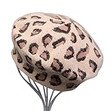 Minetom Damen Baskenmütze Baske Künstler-Kappe Retro Leopardenprint Hut Barett Mütze Elegant Winter Warm Schirmmütze Khaki Hut Umfang: Ca.52-63cm