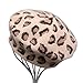 Minetom Femmes Filles Français Classique Artiste Imprimé Léopard Berets Chic Peluches Cap Plat Automne Hiver Chapeaux Vintage Bonnet Kaki Taille Unique