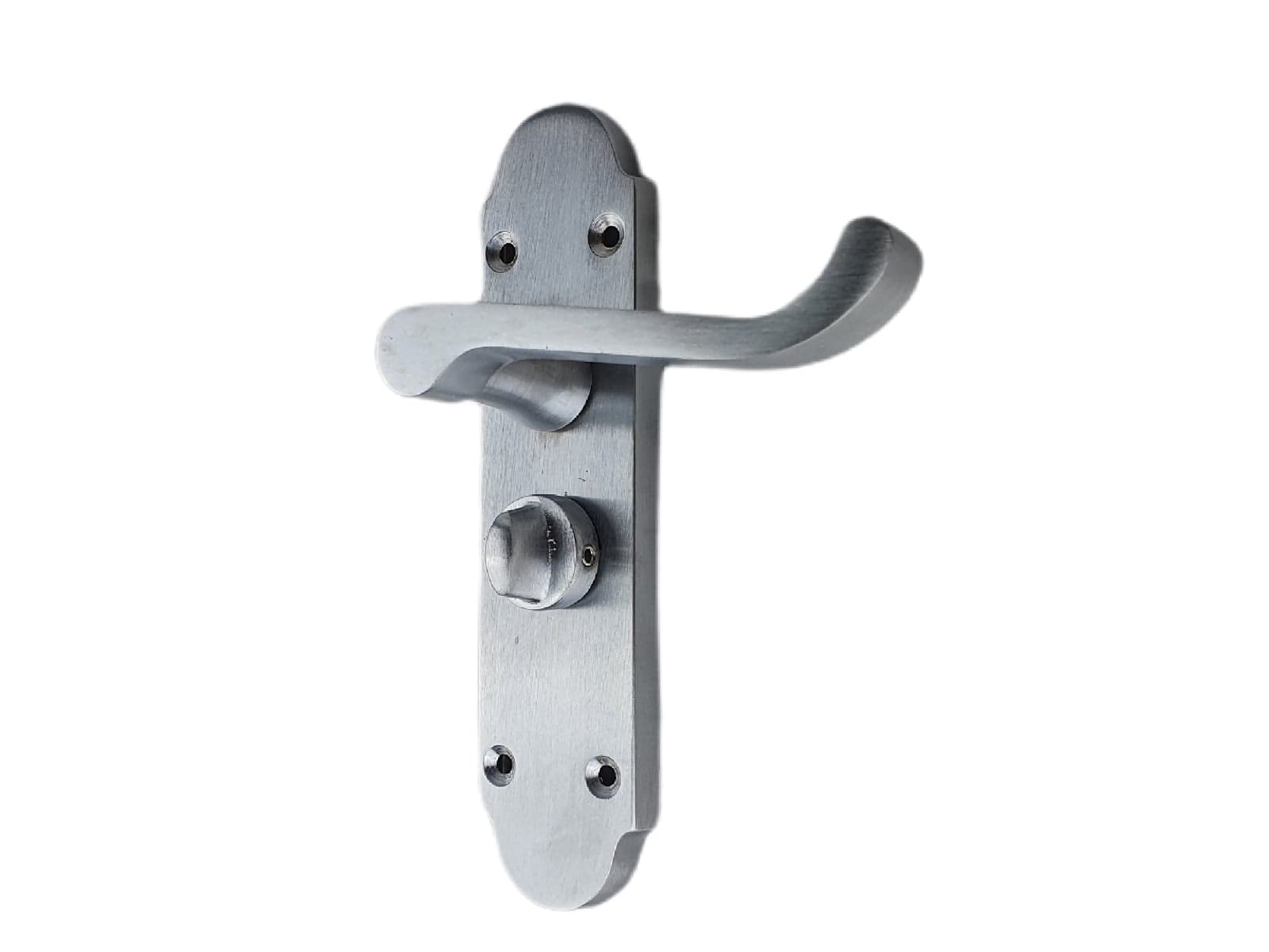 Golden Grace Satin Chrome Victorian Scroll Door Handle On Shaped Backplate Bathroom Privacy Set In Satin Brushed Chrome Finish, Epsom Design - 168Mm X 40Mm
