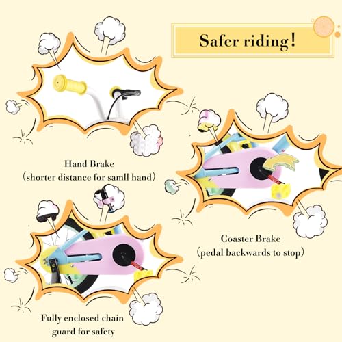 Image of RULLY 12 14 16 Inch Kids Bike for 2-7 Years Girls 33-53 Inch Tall, Toddler Bicycle with Training Wheels & Coaster Brake, Rainbow Bike, Macarons