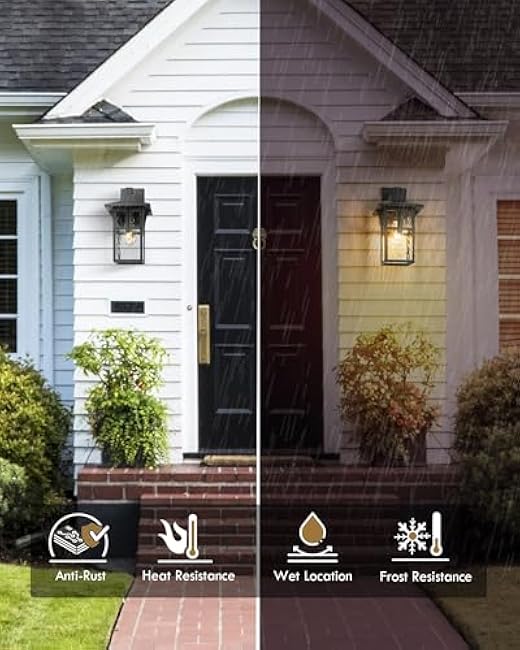 Outdoor Light Fixtures Wall Mount, HWH Outdoor Wall Lantern with Water Ripple Glass, 1-Light Porch Light in Matte Black Finish, Patio Balcony Indoor, 5HX62B-SW BK