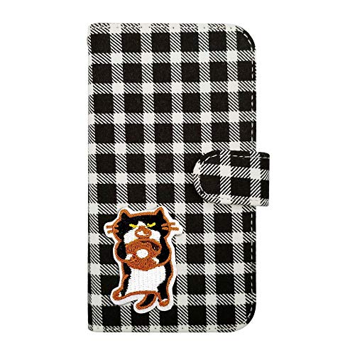 【moimoikka】 iPhone 17 アイフォン17 対応 手帳型 ケース はちわれ猫 ねこ ネコ (チェック02) チェック柄 千鳥柄 ファブリック 布 生地 動物 アニマル ワッペン 刺繍 可愛い おしゃれ PUレザー 合皮 ダイアリータイプ 横
