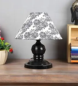 Tu Casa -TC-58.-.Height-10.-.Filigree Design Print Shade.-.with Metal Base Table Lamp (B-22 - Brass Holder-Bulb NOT Included).-Bed Switch-Not Included, Black, L * W * H (10x10x10 Inches)