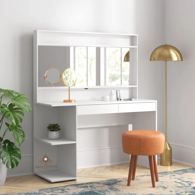ABBAJI INTERIORS Engineered Wood Dressing Table/Mirror with Drawer, Storage Shelves (White)- Length 48inch,Width 18inch,Height 60inch-image-33