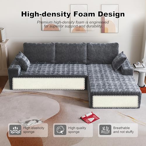 Image of Modular Sectional Sofa Couches L-Shape Couch 3 Seat Modular Sofa Memory Foam Sectional Couches for Living Room (Gray, 108 inch+Right Chaise)
