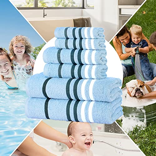 Casa Copenhagen Exotic Designed In Denmark 525 Gsm Hotel & Spa Kitchen & Bath Set Of 6 Egyptian Cotton Towels - 2 Bath Towels, 2 Hand Towels, 2 Washcloths - Sky #TOP6