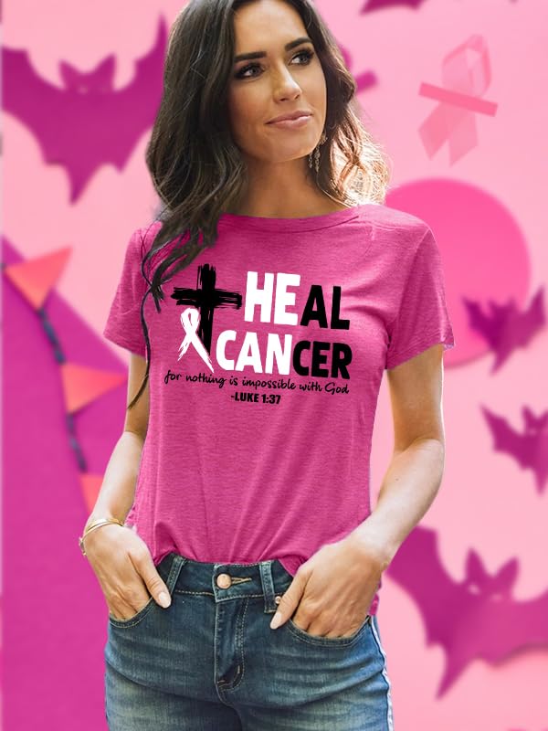Breast Cancer Shirts for Women: Heal Cancer Pink Ribbon T-Shirt Breast Cancer Awareness Tee Shirts4