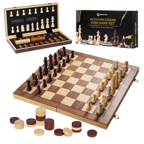 z Profesional Magnético,Tablero de Ajedrez Plegable,Ajedrez + Damas Juego 2 En 1,con Bolsa de Almacenamiento,Portátil y Educativo,para niños y Adultos(39x39cm)