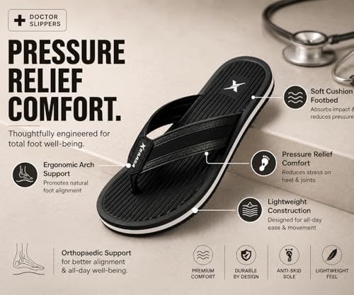 Image of Kraasa DailyStep Men's Diabetic Footwear | Doctor Inspired | Wide Toe Box | Orthopedic Flip Flop | Pressure-Relief Cushion | Anti-Skid Waterproof EVA Slipper for Men