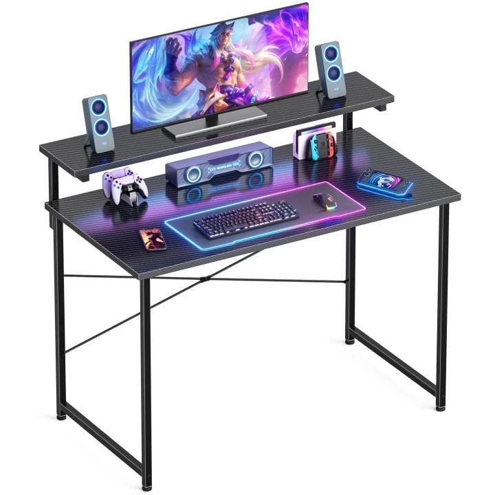 HOMIDEC 100cm Gaming Desk, Computer Desk with Adjustable Monitor Stand