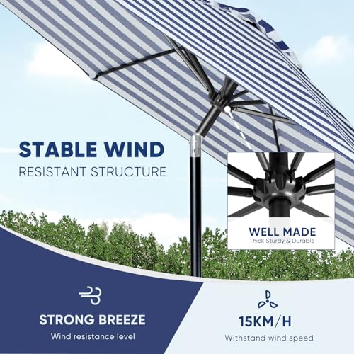 Image of Tempera Patio Market Outdoor Table Umbrella with Push Button Tilt and Crank, Large Sun Umbrella with Sturdy Pole & Fade Resistant Canopy, Easy to Set