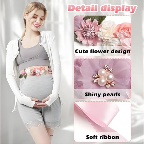 Baby Shower Sash for Mommy & Daddy Corsage Pins, Pink Flower Mom to Be Belly Sash Belt Baby Shower4