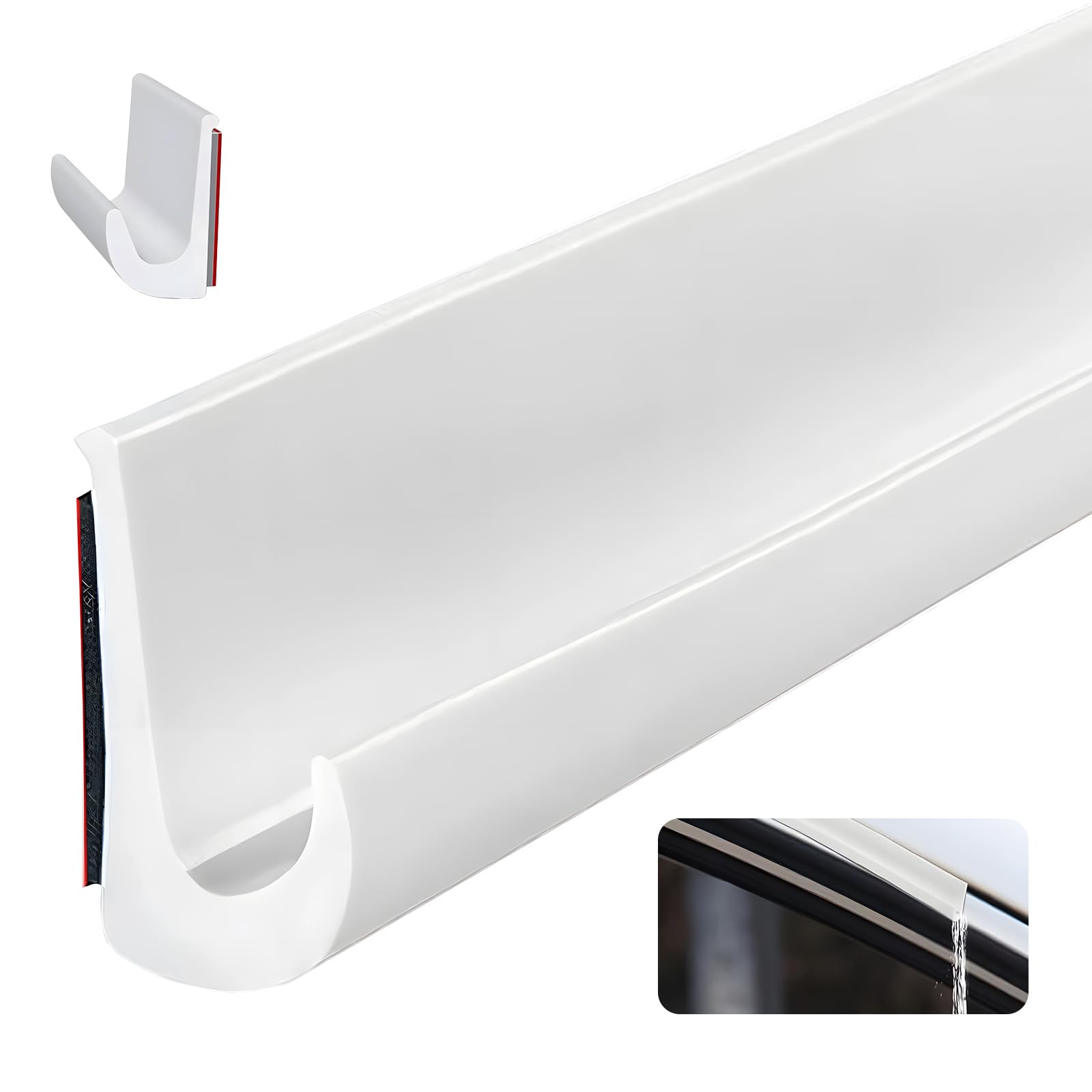 RV Rain Gutter, Rain Gutter Self Adhesive, J Shape RV Rainwater Gutter, TPE Gutter for Truck, RV, Boat, Car, and Vehicle Roof (White-5M)