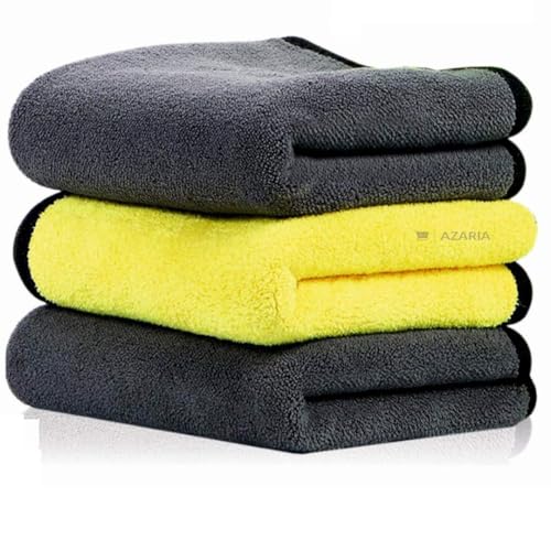 Image of AZARIA Microfiber Cloth 30x40 cm 800 GSM Thick Lint & Streak-Free Multipurpose Cloths Automotive Microfiber Towels for Car Bike Cleaning Washing, car Cleaning Accessories (Pack of 3 Grey 800 GSM)
