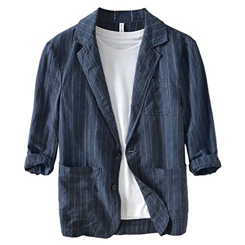Icegrey Men’s Casual Striped Blazer Jackets Two Button Lightweight Regular Fit Cotton Linen Sports Coat