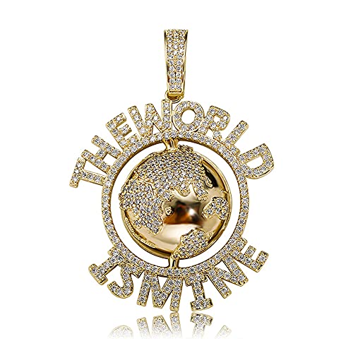 ICEDIAMOND The World Is Mine Pride Pendant with 24''Rope Chain Necklace, 14K Gold Plated Hip Hop Creative Charm Jewelry for Unisex