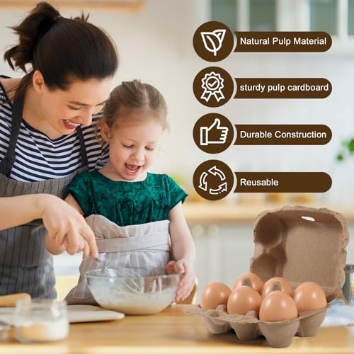 Image of DecarDamai 40 Pack Half Dozen Egg Cartons Bulk 6 Count, Empty Natural Paper Pulp Egg Cartons Reusable, Strong Sturdy Design Made from Natural Cardboard.