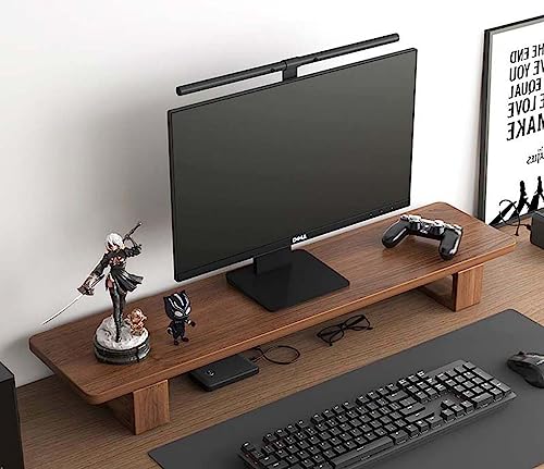 Wbeian Soporte de madera para monitor, soporte ergonómico y cómodo para PC, portátil, pantalla de TV, hogar u oficina, estante organizador de almacenamiento de escritorio, 60 x 20 x 12 cm