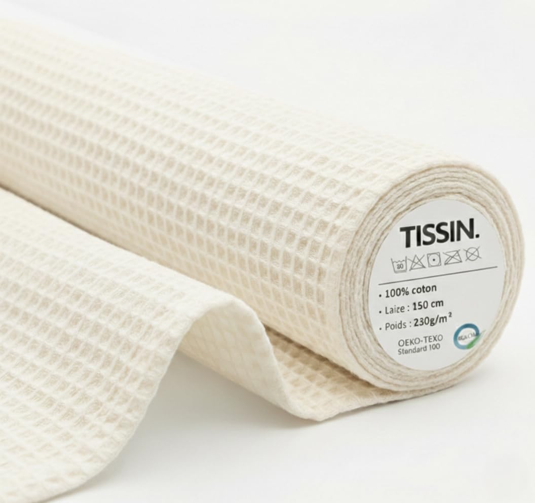 Tessuto a nido d'ape – Coupon 300 x 150 cm – 100% cotone – assorbente e resistente, ideale per asciugamani, strofinacci, salviette, accappatoio e cucito casalinghi, Oeko-Tex – Progetto cucito fai da