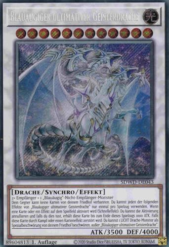 Blauäugiger ultimativer Geisterdrache Secret Rare SDWD-DE043-SCR - Blue-Eyes White Destiny Karte - mit GamersHeaven Cardboard Guard