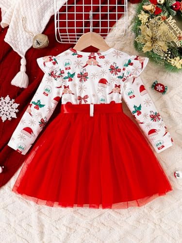 Toddler Girls Dresses Long Sleeve A-Line Swing Christmas Dress with Belt,for Xmas,New Year Party,Family Gathering4