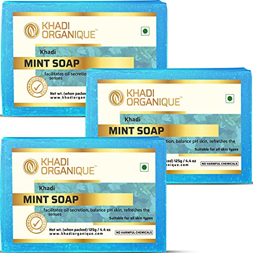 Image of Khadi Organique Handmade Pure Mint Soap With Essential Oil Pack Of 3
