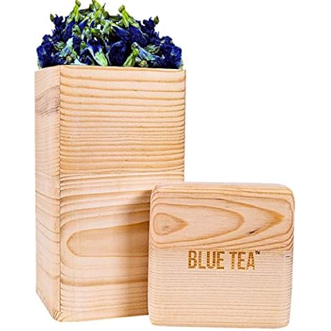 BLUE TEA - Flower Tea Gift - Handcrafted Wooden Gift Box | Blue Pea Flower Tea - 60g | Birthday Gift Cover