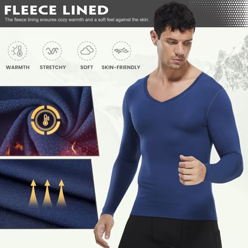 Men's Thermal Compression Shirts V Neck Fleece Lined Long Sleeve Athletic Base Layer Tops for Running Workout2